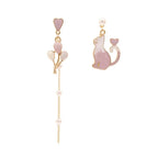Korean Silver Cat Balloon Asymmetric Earrings