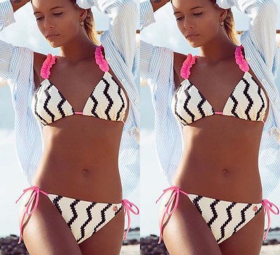 Women's Ruffle Chevron Triangle Bikini Set
