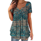 Summer Loose Pleated Printed Round Neck Tank Top for Women
