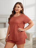 Plus Size Women's Pajama Set - Scoop Neck Tee & Shorts