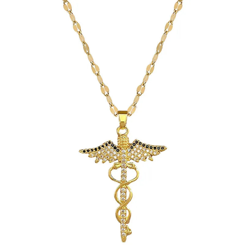 Rotating Dragonfly Snake Stick Angel Wings Necklace | Jewelry