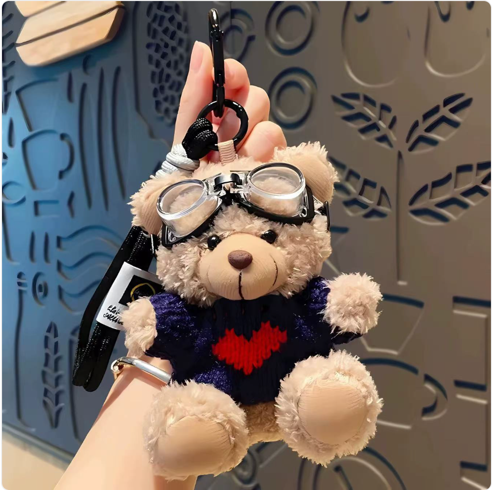 Cartoon Pilot Bear Plush Keychain | Accessory