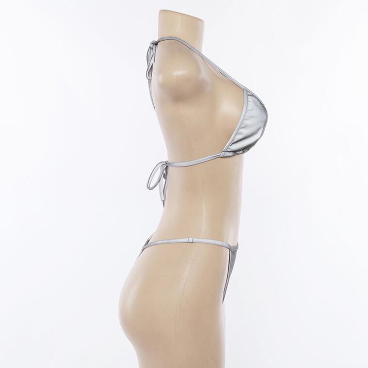 Reflective Women's Lace-Up Sexy Thong Set