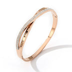 Rose Gold Roman Numeral Cross Titanium Bracelet for Women