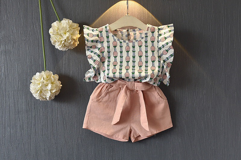 Girls Pineapple Sleeve Shorts Set