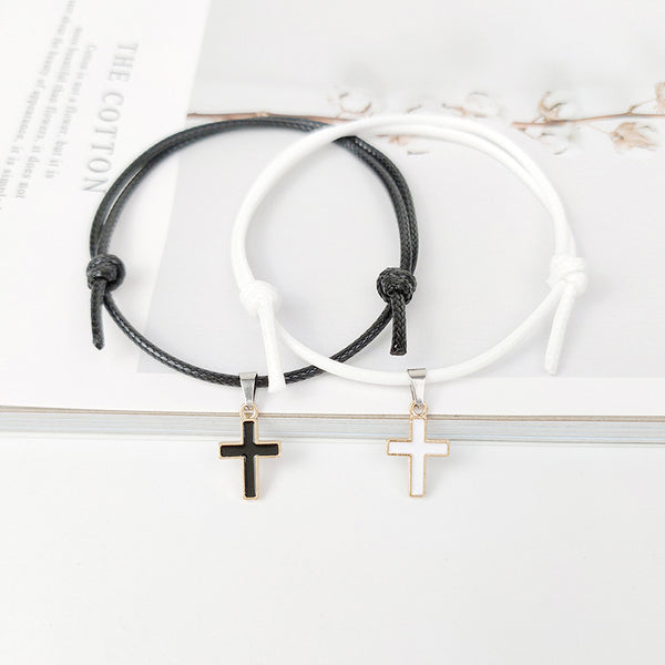 Alloy Cross Wax Rope Bracelet for Men and Women