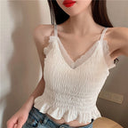 Summer Backless Lace Sling Pleated Tank Top for Women