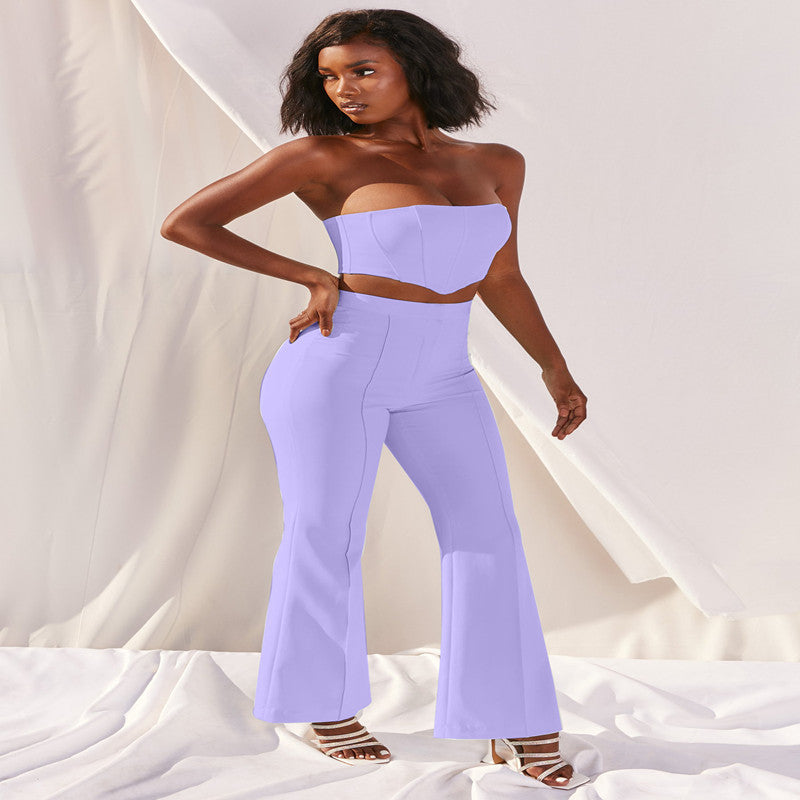 Fashionable Crop Top and Bell-Bottom Pants Set for Women