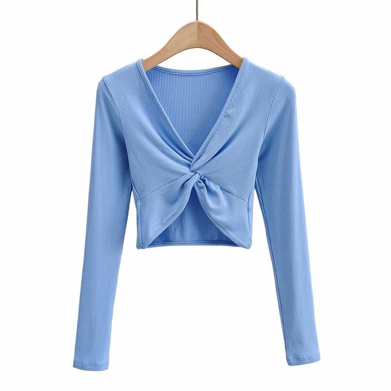 Summer V-Neck Long Sleeve Cropped Top for Women