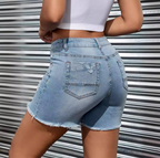 Women's High Waist Denim Shorts with Ripped Pockets
