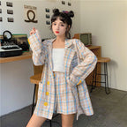 Checkered Women's Suit Set with High-Waisted Shorts