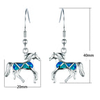 Animal-Themed Blue Opal Horse Earrings in Silver Boho Style