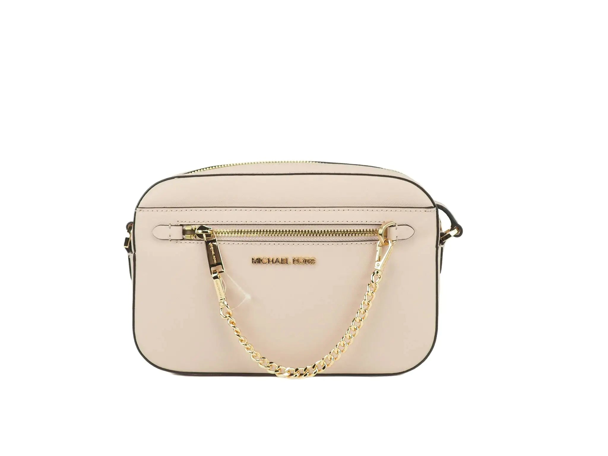 Michael Kors Jet Set Large EW Powder Blush Leather Zip Chain Crossbody Handbag