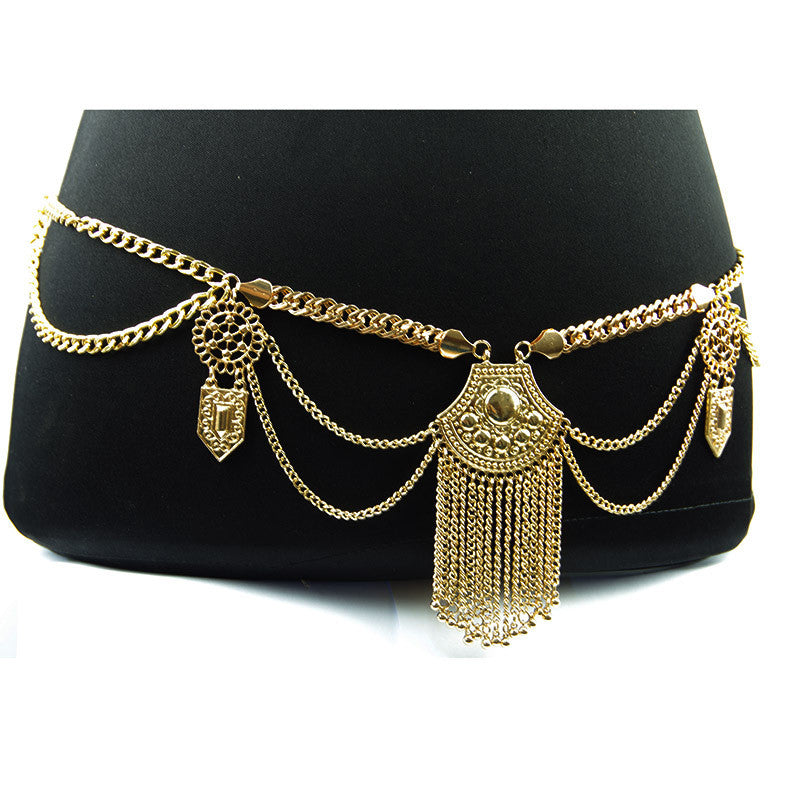 Boho Silver Tassel Waist Body Chain