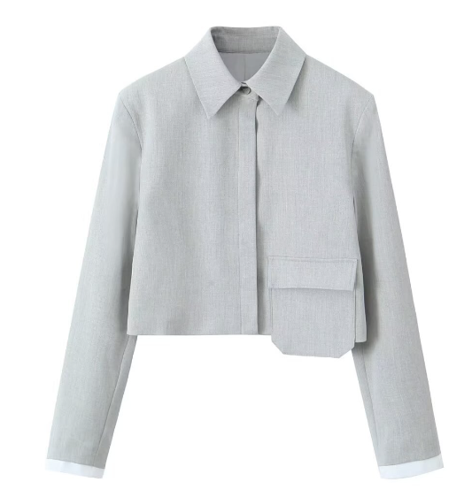Chic Women's Long Sleeve Button Jacket & Shorts Set