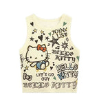 Kitty Cat Graphic Crop Tank Top