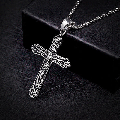 Jesus Cross Pendant Necklace for Men - Titanium Steel Christian Jewelry