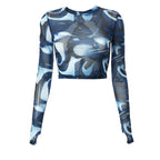 Q21TP574 Women's Casual Autumn Crop Top with Print
