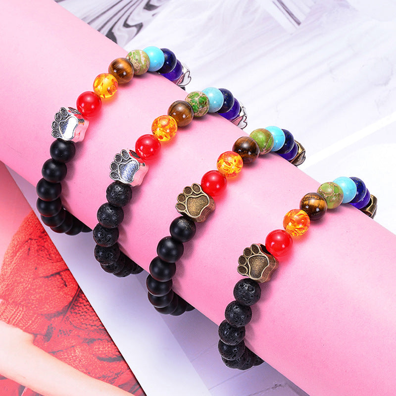Dog Paw Peach Heart Lava Rock Energy Yoga Bracelet