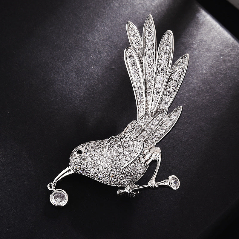 Chic Animal Brooch with Zircon Bird Pin for Women