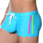Men's Black Side-Stripe Swim Trunks