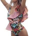 Tropical Print Ruffle One-Piece Swimsuit