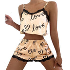Love Print Satin Cami and Shorts Set