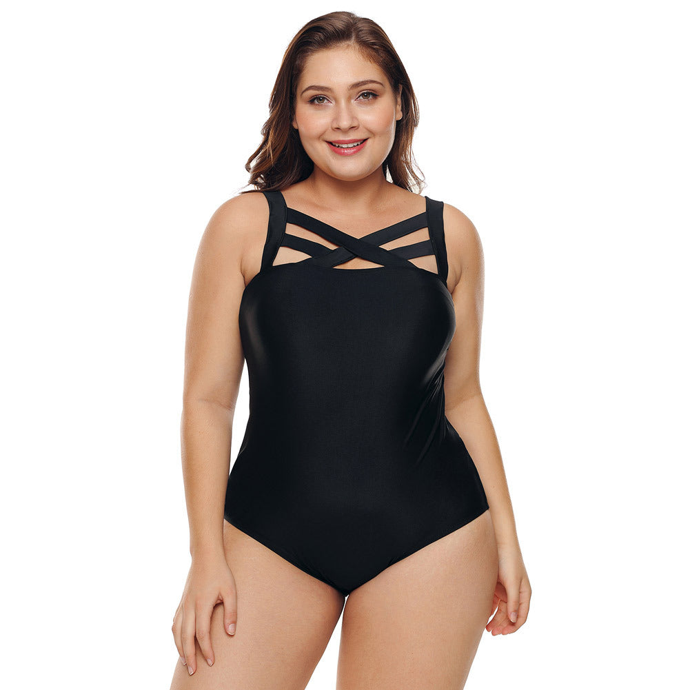 Plus Size Women's Strappy Black One-Piece Swimsuit