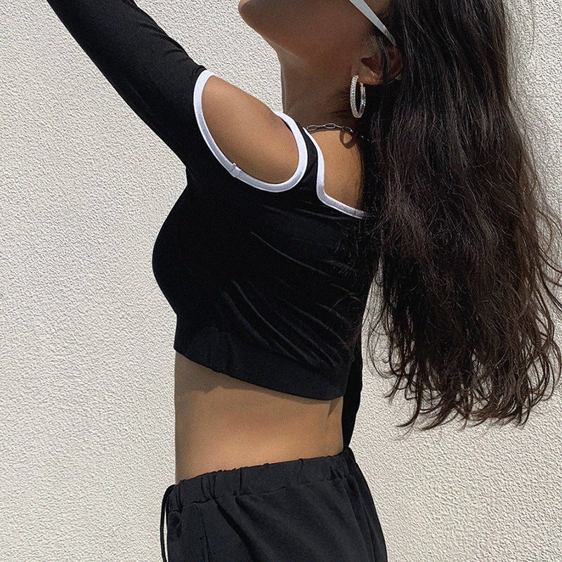 Crop Top T-Shirt with Shoulder Letter Print by PUNKT