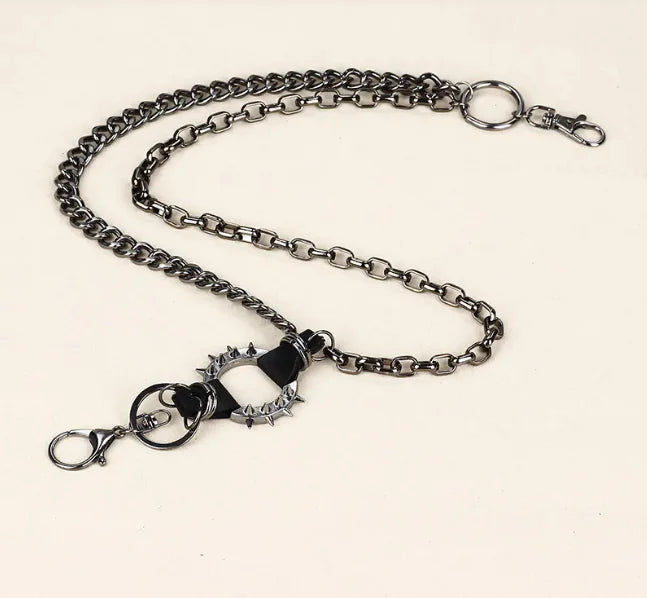 Retro Spiked Zipper Pants with Waist Chain