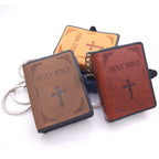 Mini Leather Bible Keychain with Cross Pendant | Christian Gift