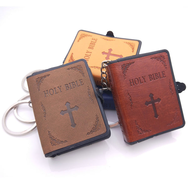 Mini Leather Bible Keychain with Cross Pendant | Christian Gift