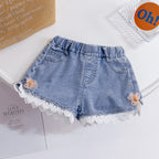 Girls' Lace Denim Shorts for Ages 1-4 - Summer Style
