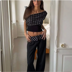Retro One-Shoulder Polka Dot Crop Top
