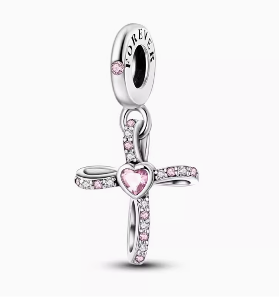Silver Heart Cross Charm (One Bead Accessory)