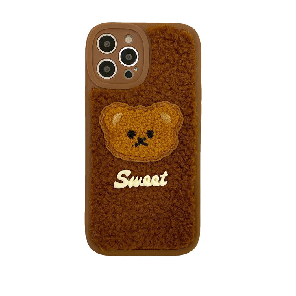 3D Cute Teddy Bear Plush Embroidered Phone Case | Protective Cover