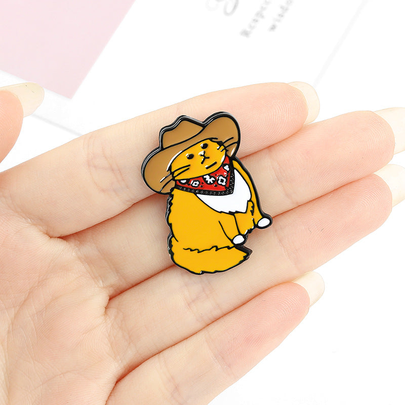 Creative Cartoon Cowboy Cat Alloy Brooch Accessory