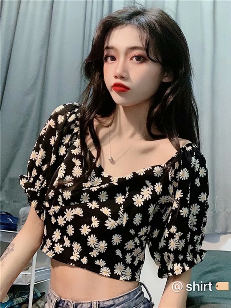 Summer 2020 High-Waist Daisy V-Neck Crop Top for Women