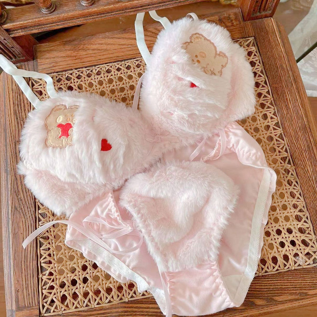 Cute Plush Bear Print Women's Wireless Underwear Set