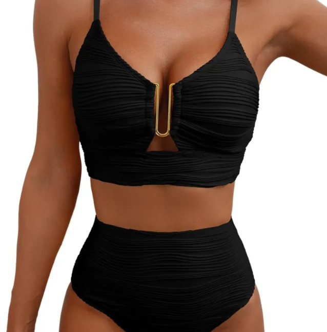 V-Neck High-Waist Bikini Set