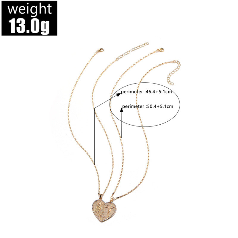 Gold Plated Two-Half Jesus Heart Pendant Necklace