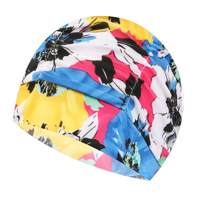 Floral Fabric Swim Cap with Ear Covers