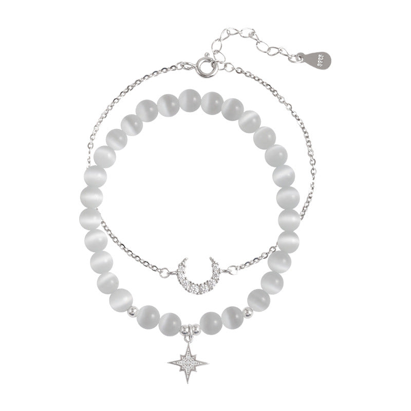 Star and Moon Double-layer Bracelet with Cat's Eye Stone
