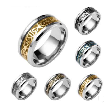 Jesus Letter Inlay Ring - Stainless Steel Christian Band