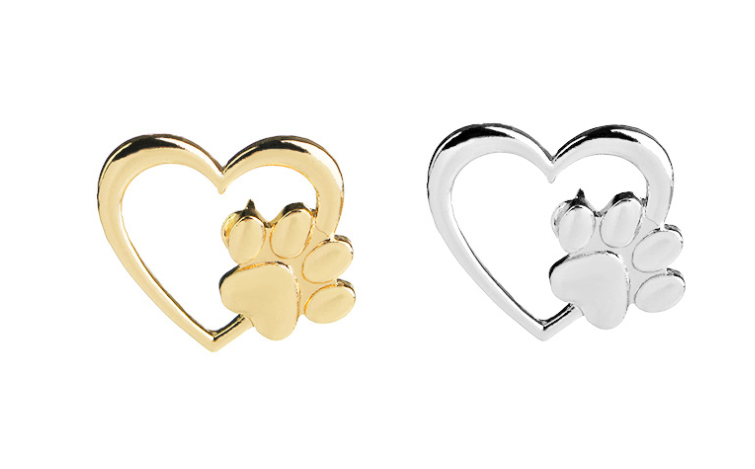 Heart Paw Hollow Brooch - Dog Paw Love Pin