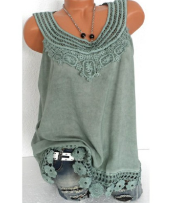 Lace Multicolor Sleeveless Women's Tank Top
