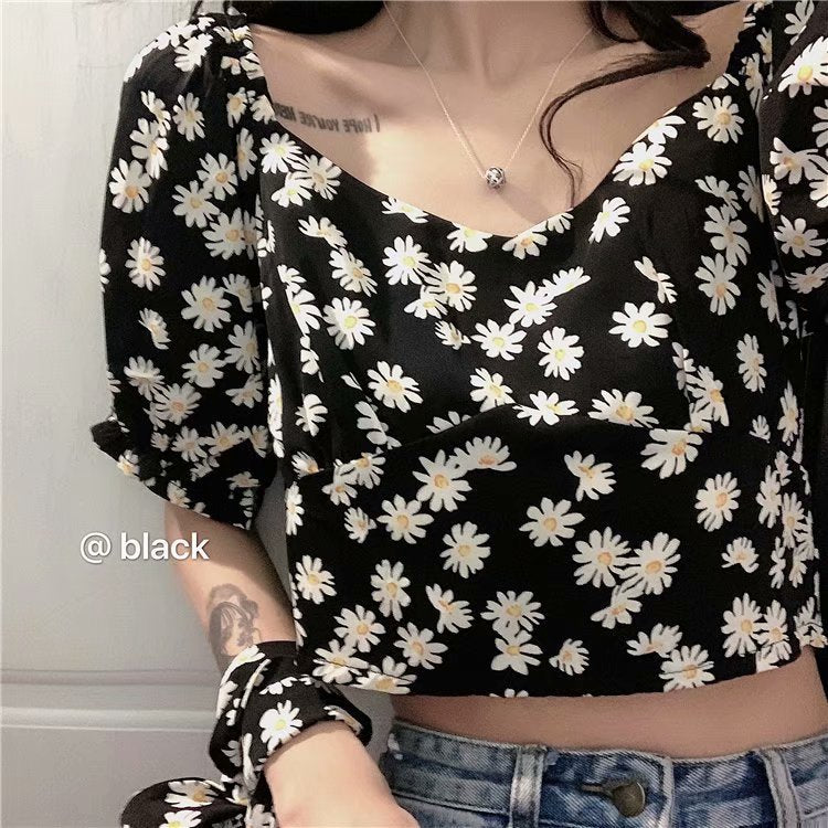 Summer 2020 High-Waist Daisy V-Neck Crop Top for Women