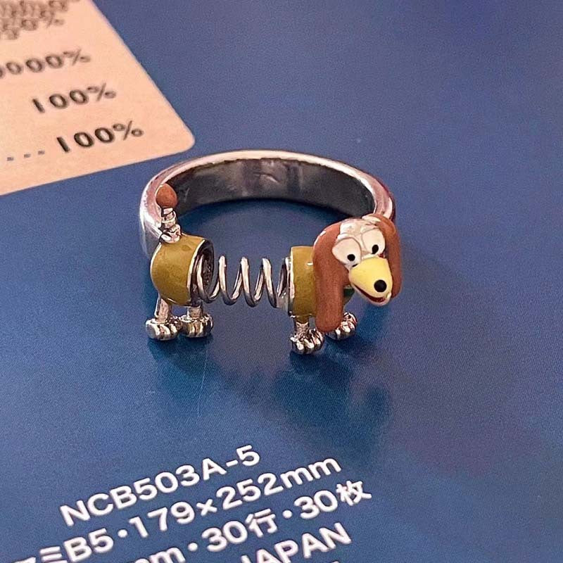 Cute Cartoon Spring Puppy Ring for Girls