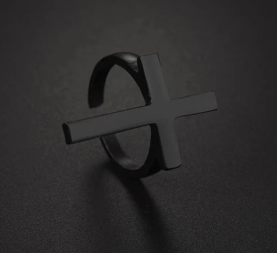 Men's Black Cross Punk Ring