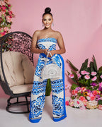 DN8718 Women's Fashion Print Tube Top & Pants Set